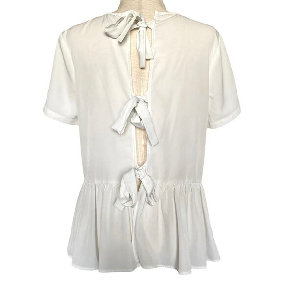 Hinge White Triple Tie Back Blouse Size Small Peplum Chic - Picture 3 of 8